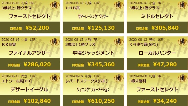 競馬予想サイトアクティブの的中実績