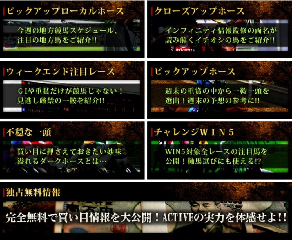 競馬予想サイトアクティブの無料コンテンツ