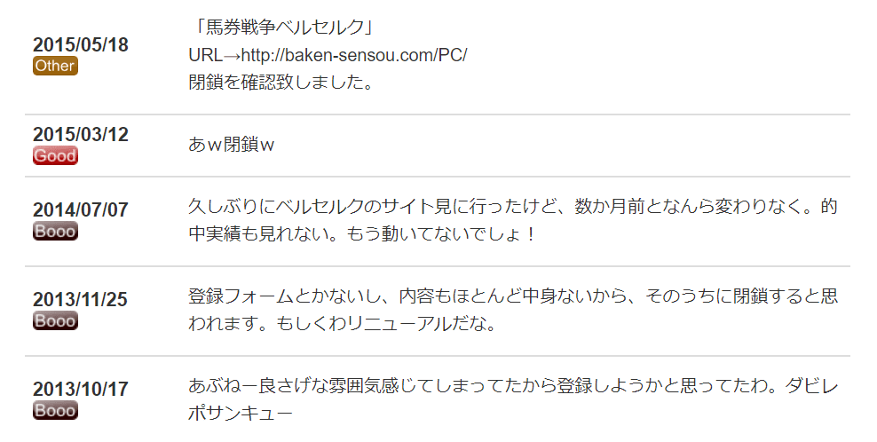 競馬予想サイト 馬券戦争ベルセルク 閉鎖 で被害額100万円 口コミ 評判 評価を検証 競馬サイト調査局