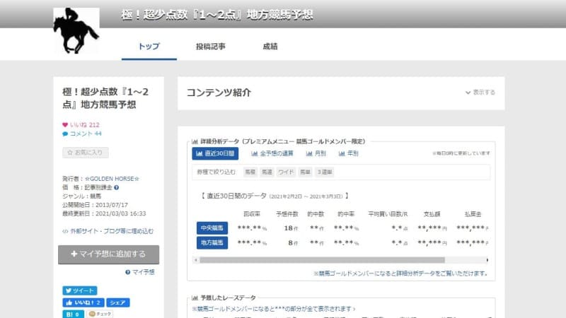 極！超少点数『1～2点』地方競馬予想