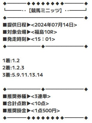 競馬ミニッツ　有料予想1