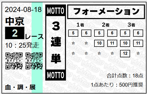 MOTTO 有料予想　2レース目検証