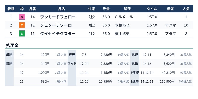12月14日 メイクデビュー中山 結果