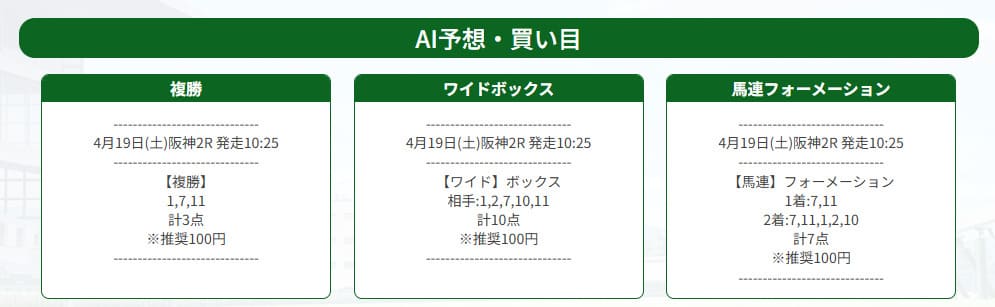 うまタス 無料予想 2025年4月19日阪神2R 買い目 ワイドBOX、馬番：1,2,7,10,11、計10点